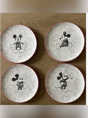Pottery Barn White and Red Mickey Mouse Dessert Plates